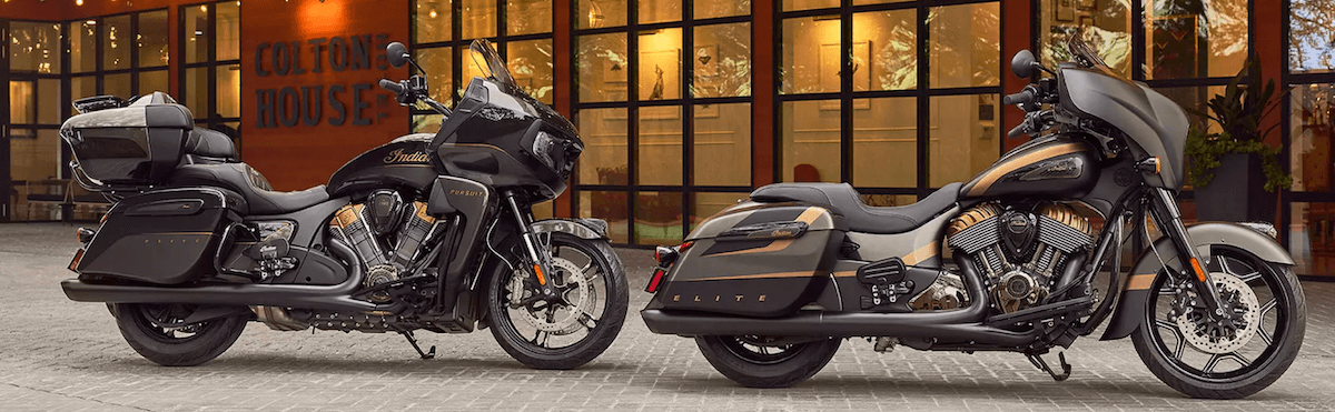Two Indian Motorcycle Elite models parked